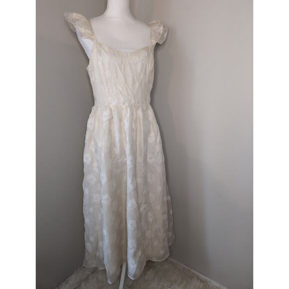 In February Ivory Cottagecore Midi Dress Large Feminine Boho Romantic - Picture 2 of 9